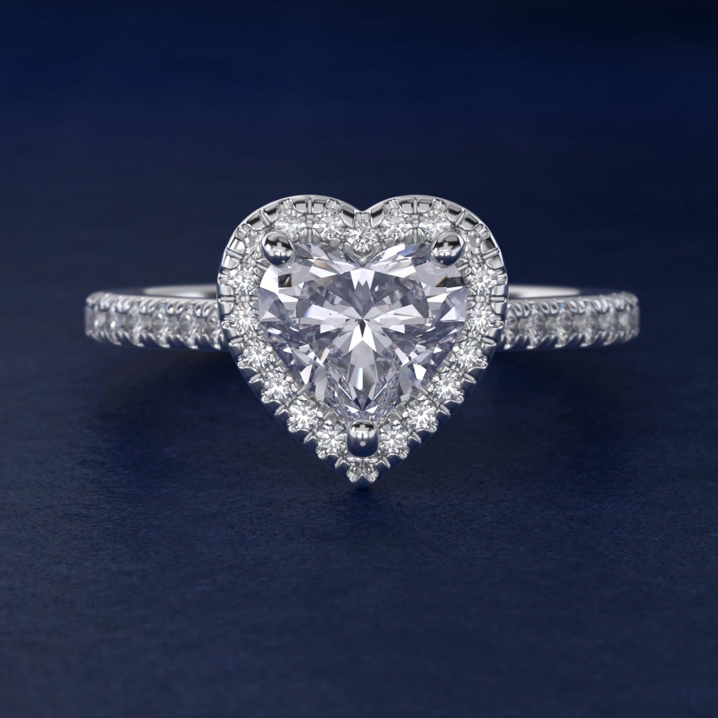 Halo Diamond Bridge Engagement Ring in 14k White Gold (1/3 ct. tw.) - Heart Center
