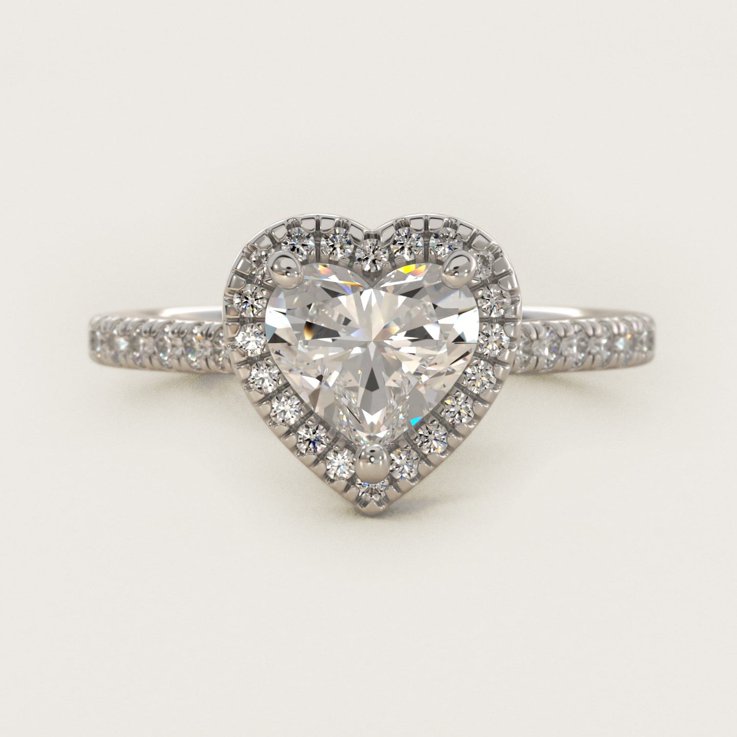 Halo Diamond Bridge Engagement Ring in 14k White Gold (1/3 ct. tw.) - Heart Center