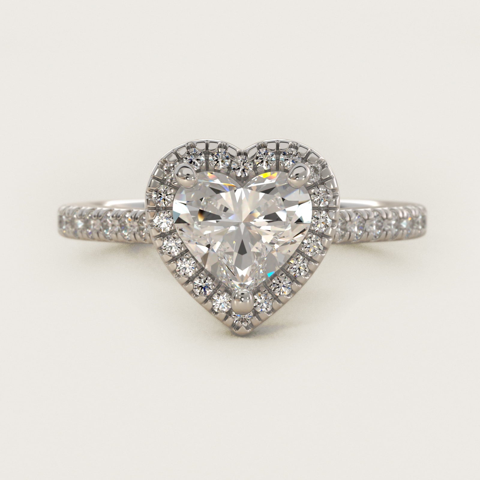 Halo Diamond Bridge Engagement Ring in 14k White Gold (1/3 ct. tw.) - Heart Center