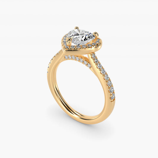 Halo Diamond Bridge Engagement Ring in 14k Yellow Gold (1/3 ct. tw.) - Heart Center