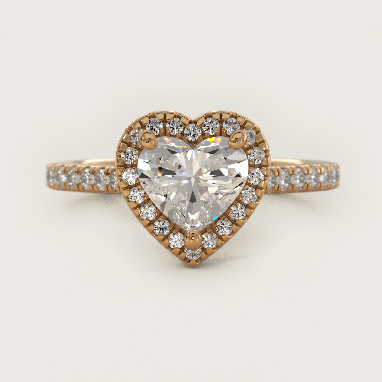 Halo Diamond Bridge Engagement Ring in 14k Yellow Gold (1/3 ct. tw.) - Heart Center