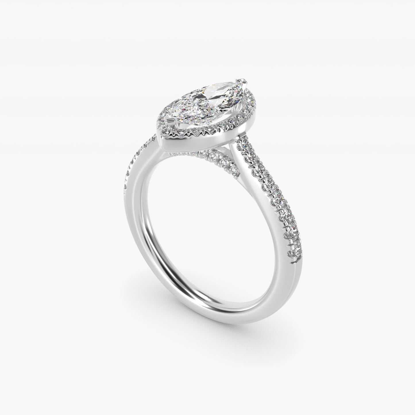 Halo Diamond Bridge Engagement Ring in 14k White Gold (1/3 ct. tw.) - Marquise Center