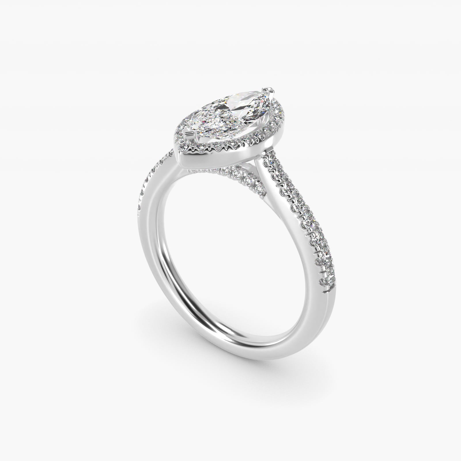 Halo Diamond Bridge Engagement Ring in 14k White Gold (1/3 ct. tw.) - Marquise Center