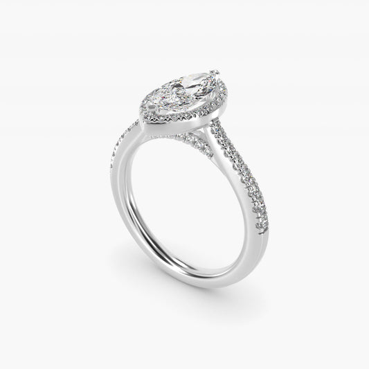 Halo Diamond Bridge Engagement Ring in 14k White Gold (1/3 ct. tw.) - Marquise Center