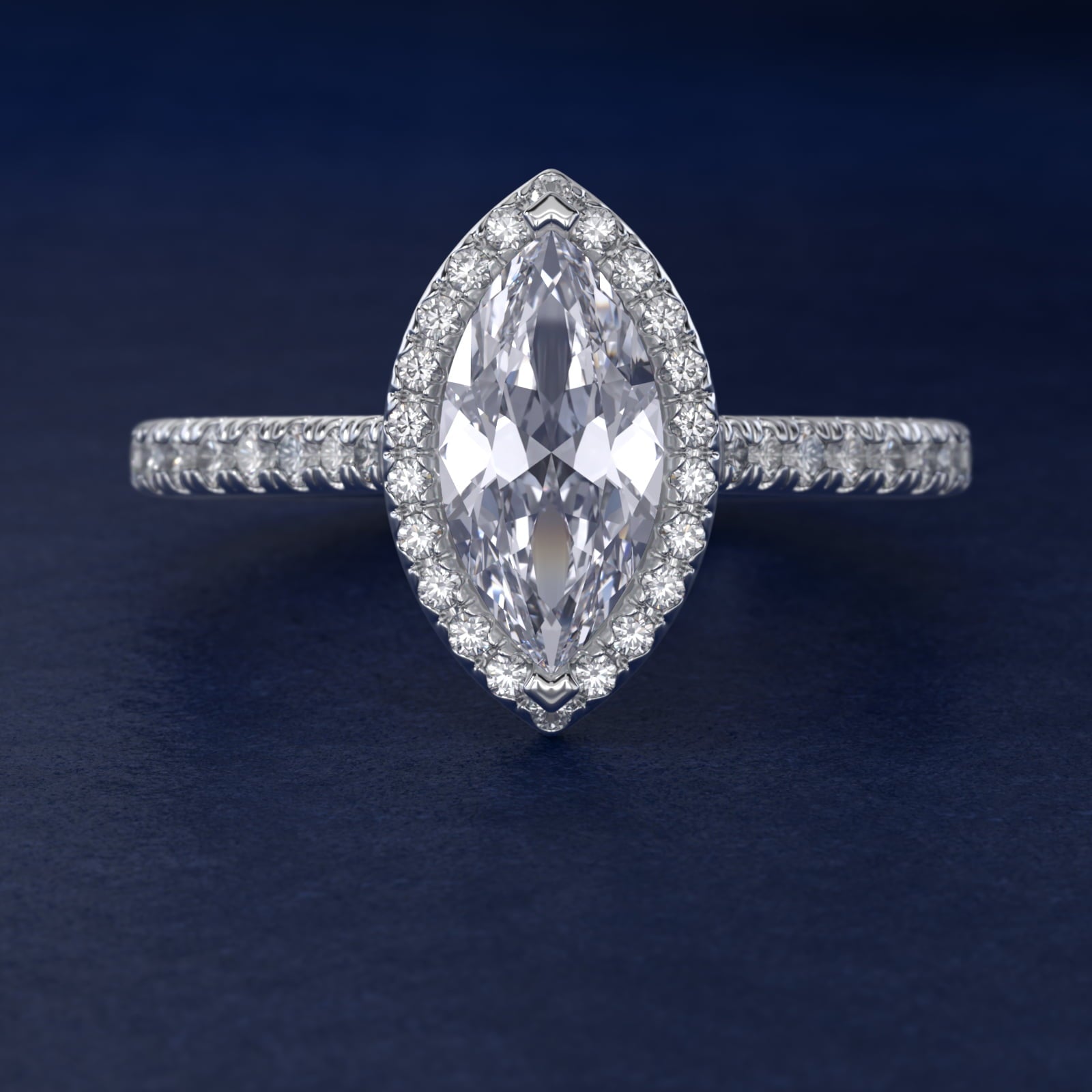 Halo Diamond Bridge Engagement Ring in 14k White Gold (1/3 ct. tw.) - Marquise Center