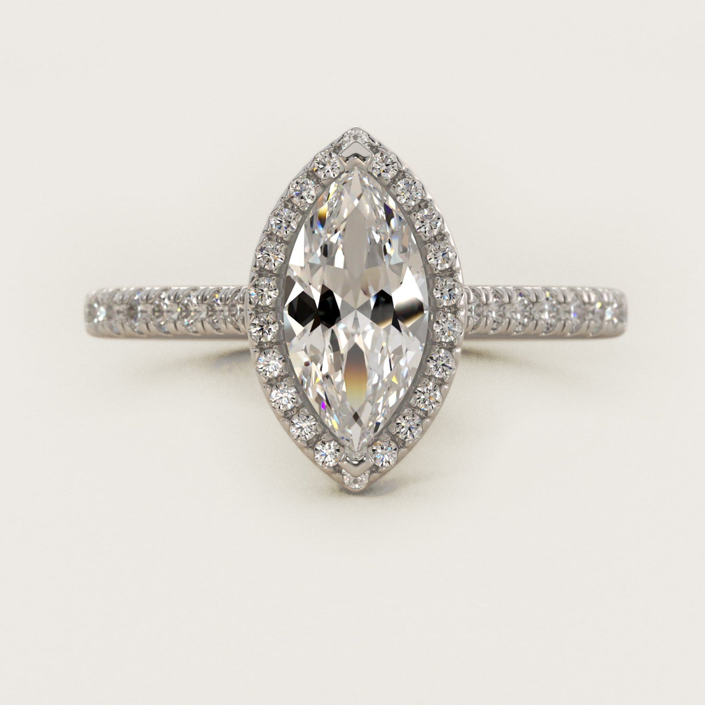 Halo Diamond Bridge Engagement Ring in 14k White Gold (1/3 ct. tw.) - Marquise Center