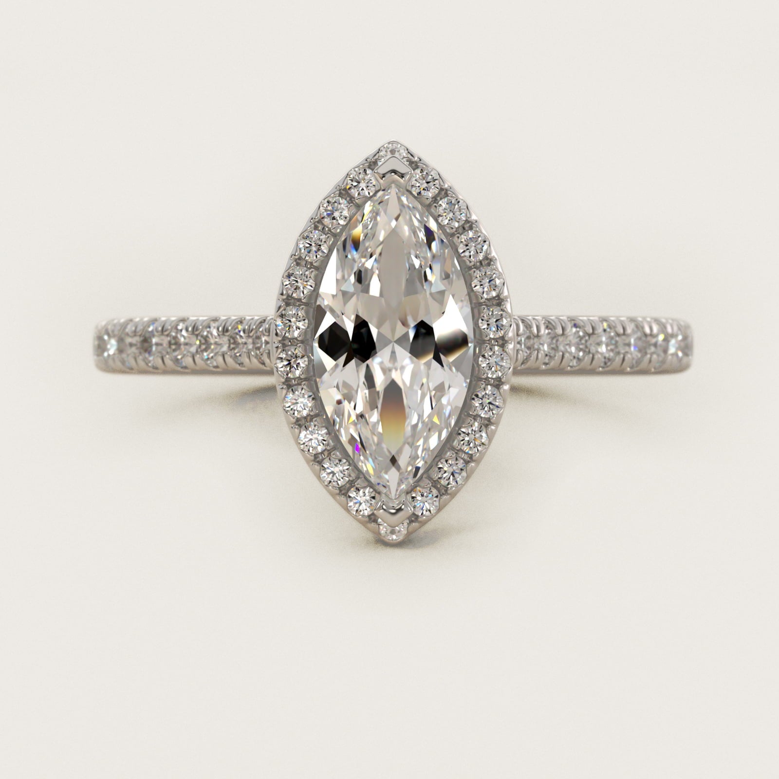 Halo Diamond Bridge Engagement Ring in 14k White Gold (1/3 ct. tw.) - Marquise Center