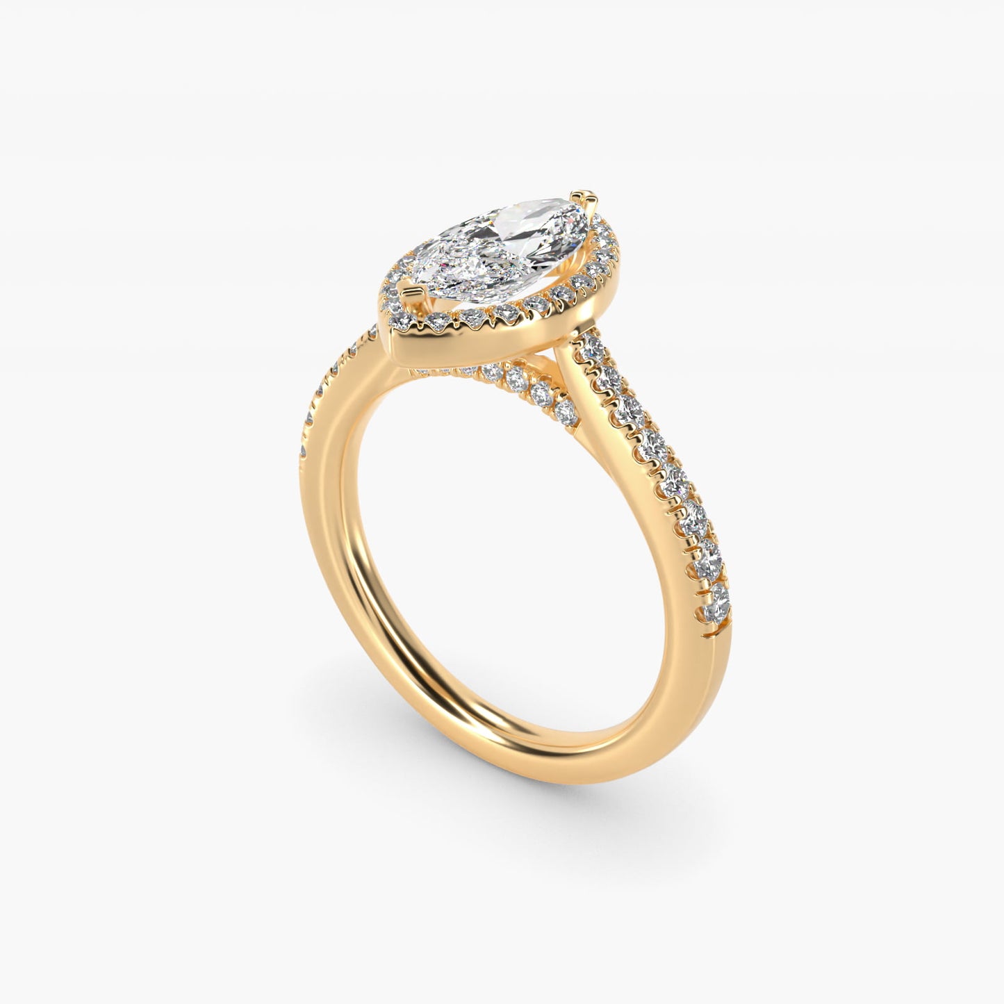 Halo Diamond Bridge Engagement Ring in 14k Yellow Gold (1/3 ct. tw.) - Marquise Center