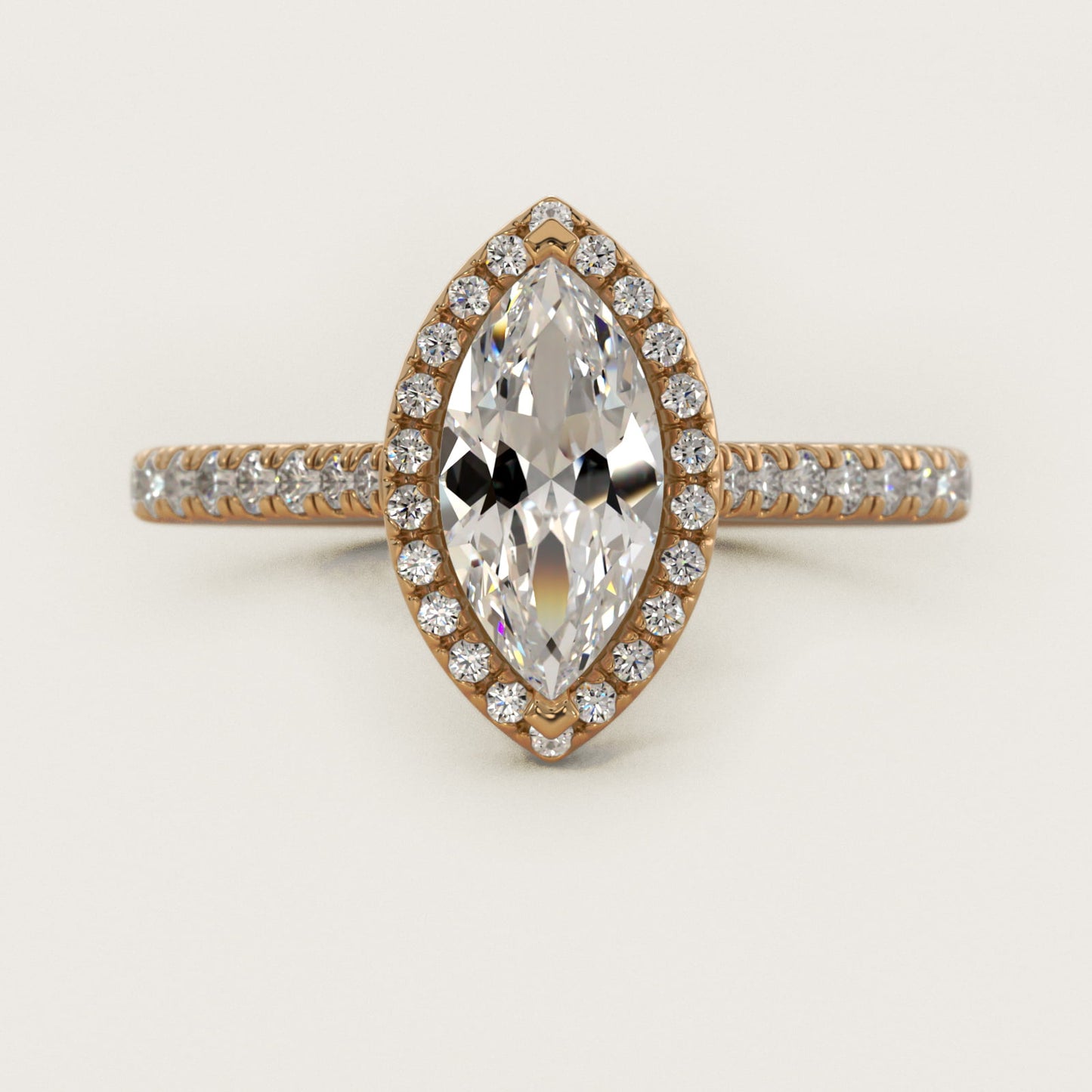 Halo Diamond Bridge Engagement Ring in 14k Yellow Gold (1/3 ct. tw.) - Marquise Center