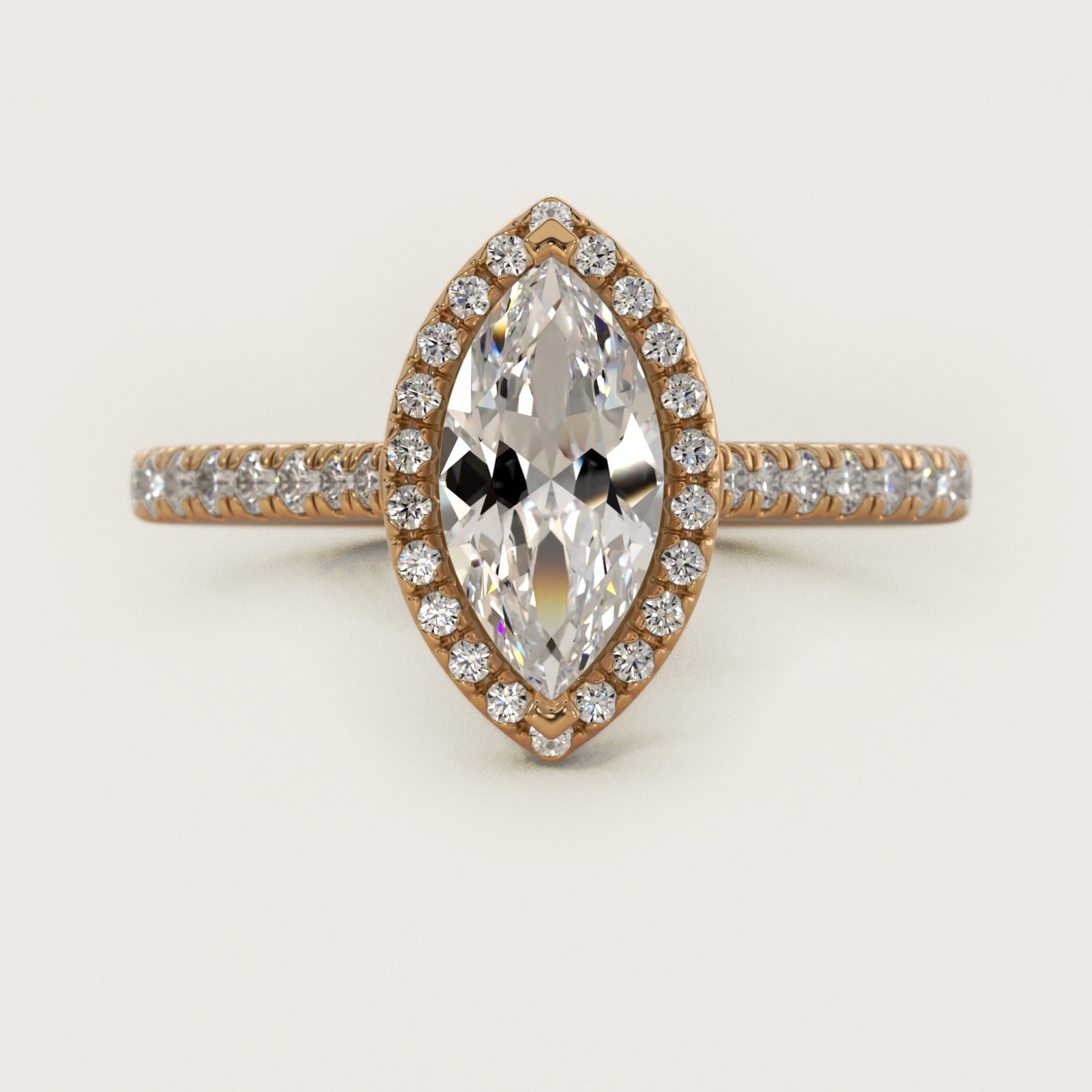 Halo Diamond Bridge Engagement Ring in 14k Yellow Gold (1/3 ct. tw.) - Marquise Center