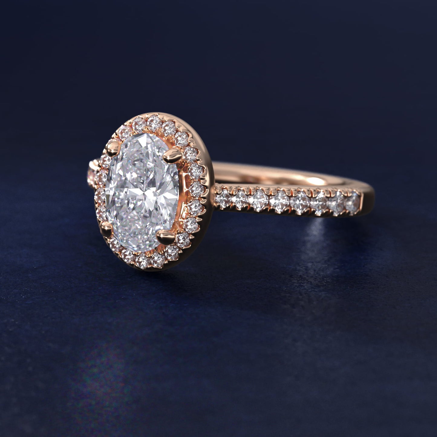 Halo Diamond Bridge Engagement Ring in 14k Rose Gold (1/3 ct. tw.) - Oval Center