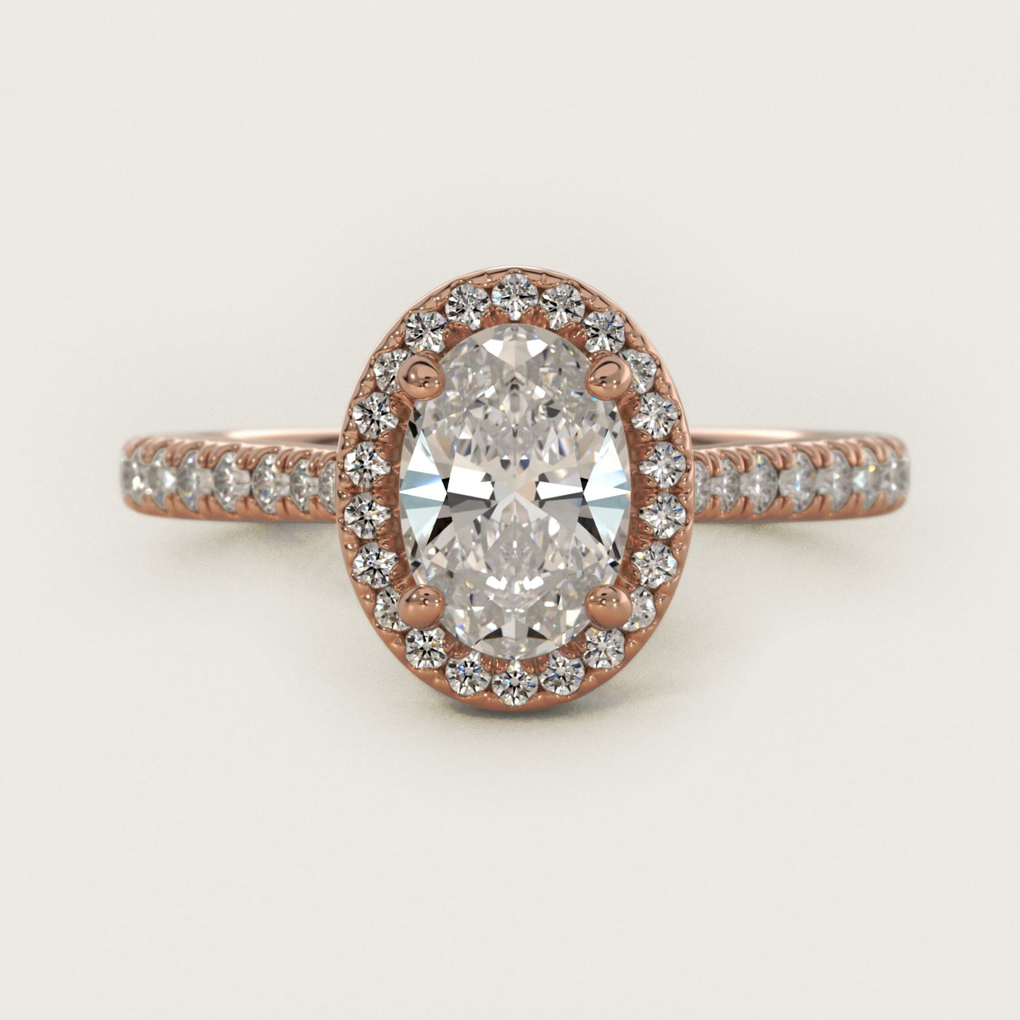 Halo Diamond Bridge Engagement Ring in 14k Rose Gold (1/3 ct. tw.) - Oval Center