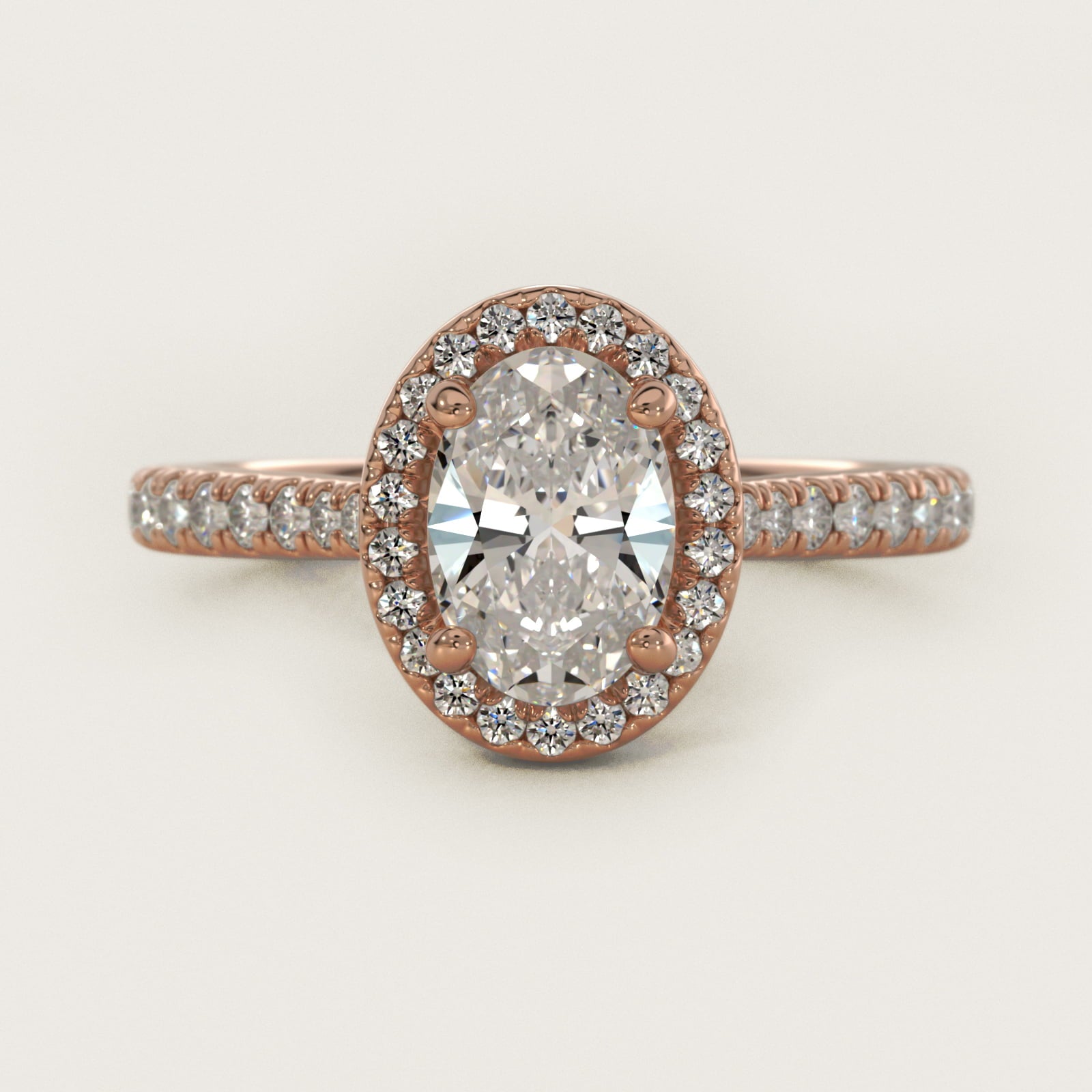 Halo Diamond Bridge Engagement Ring in 14k Rose Gold (1/3 ct. tw.) - Oval Center