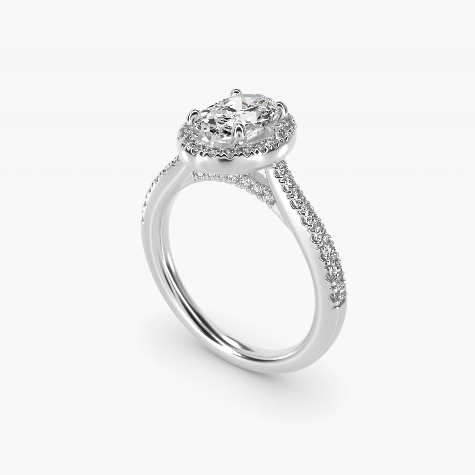 Halo Diamond Bridge Engagement Ring in 14k White Gold (1/3 ct. tw.) - Oval Center