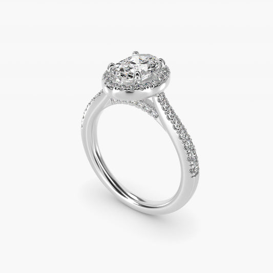 Halo Diamond Bridge Engagement Ring in 14k White Gold (1/3 ct. tw.) - Oval Center