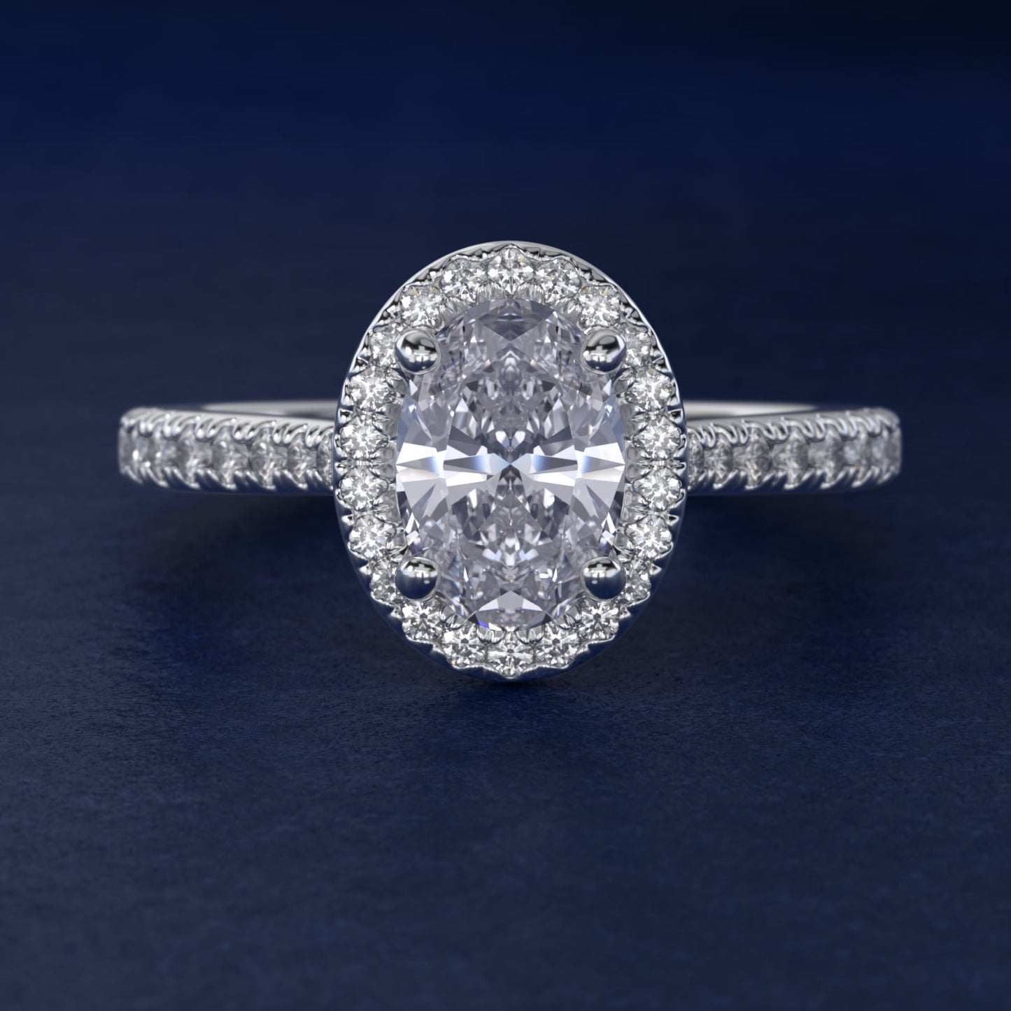 Halo Diamond Bridge Engagement Ring in 14k White Gold (1/3 ct. tw.) - Oval Center