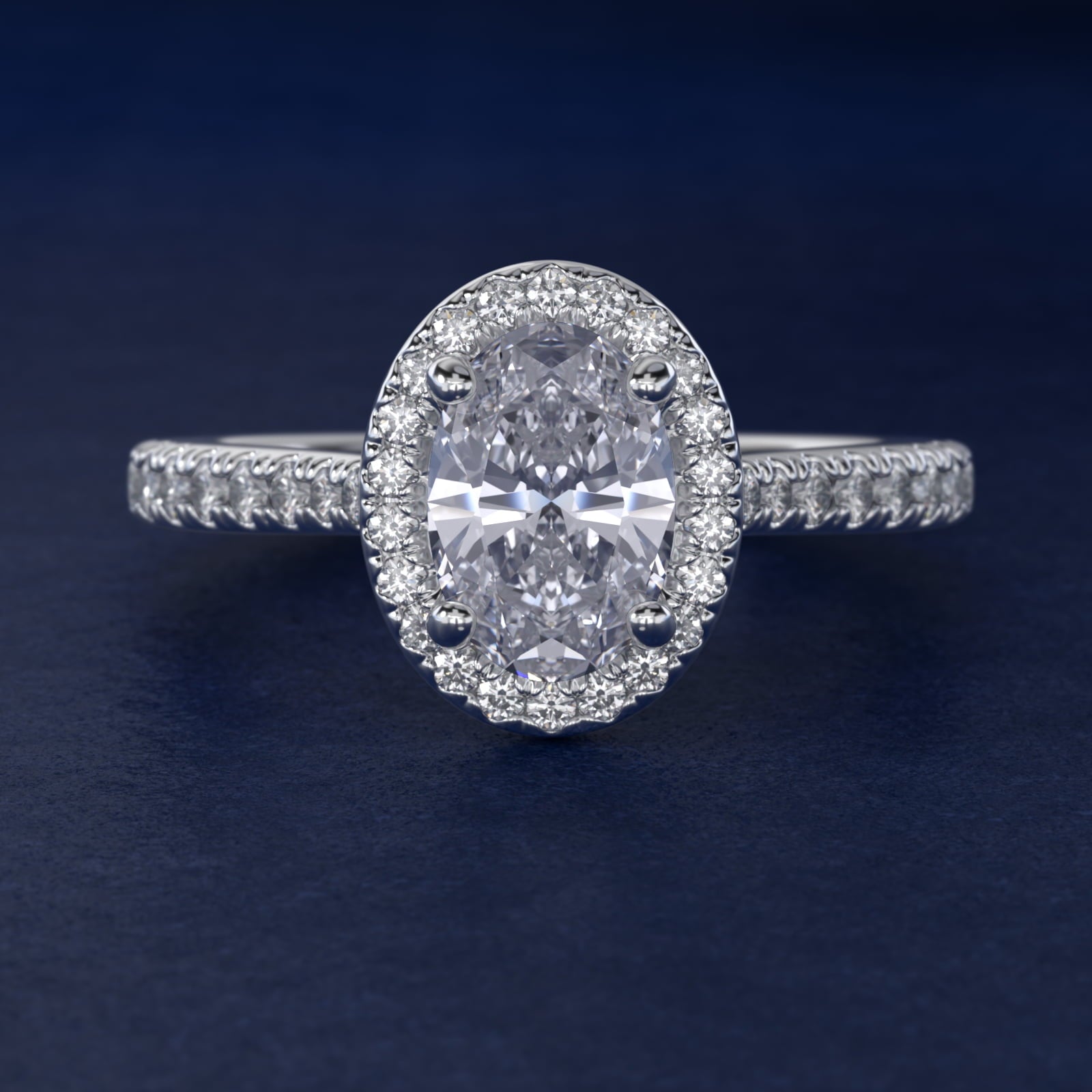 Halo Diamond Bridge Engagement Ring in 14k White Gold (1/3 ct. tw.) - Oval Center