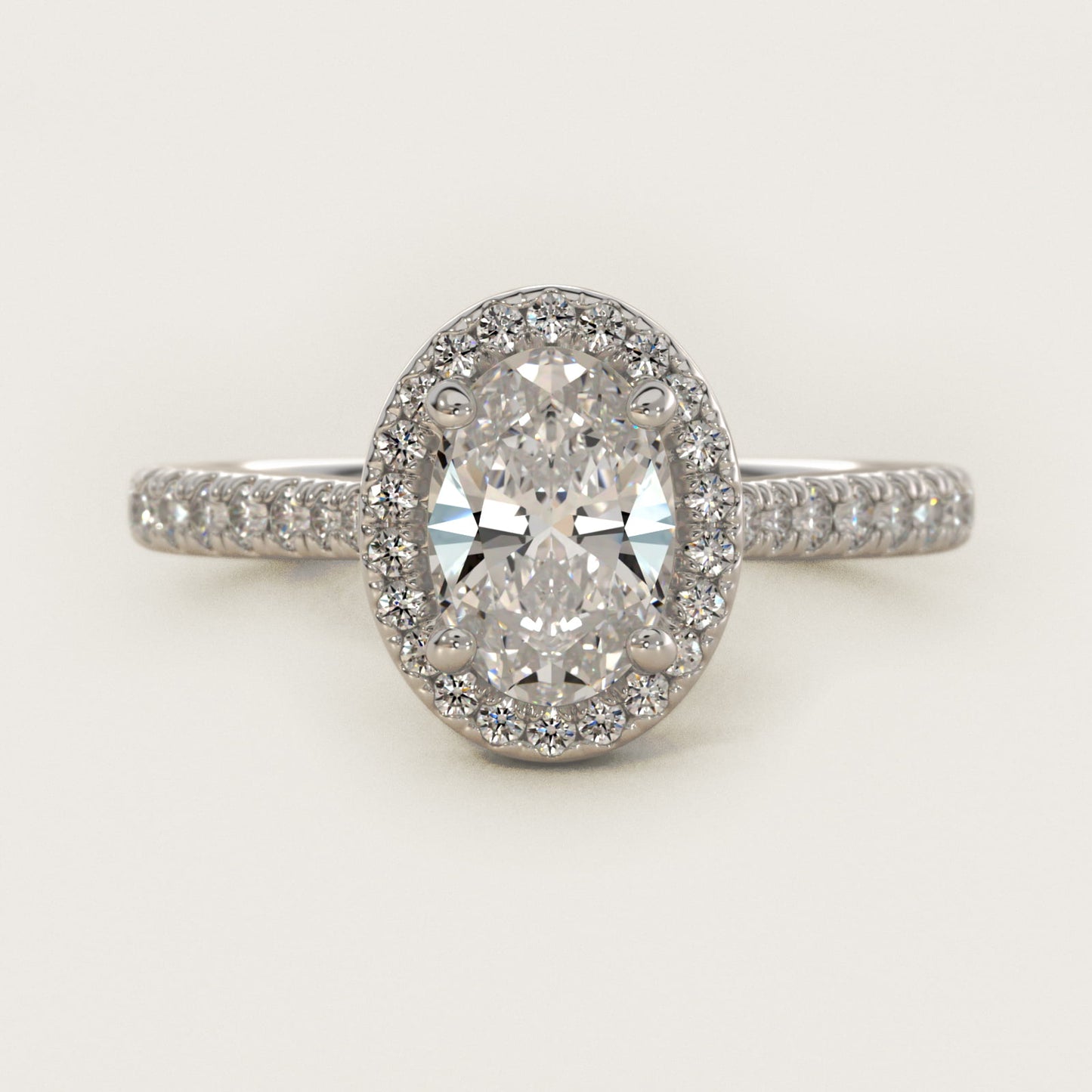 Halo Diamond Bridge Engagement Ring in 14k White Gold (1/3 ct. tw.) - Oval Center