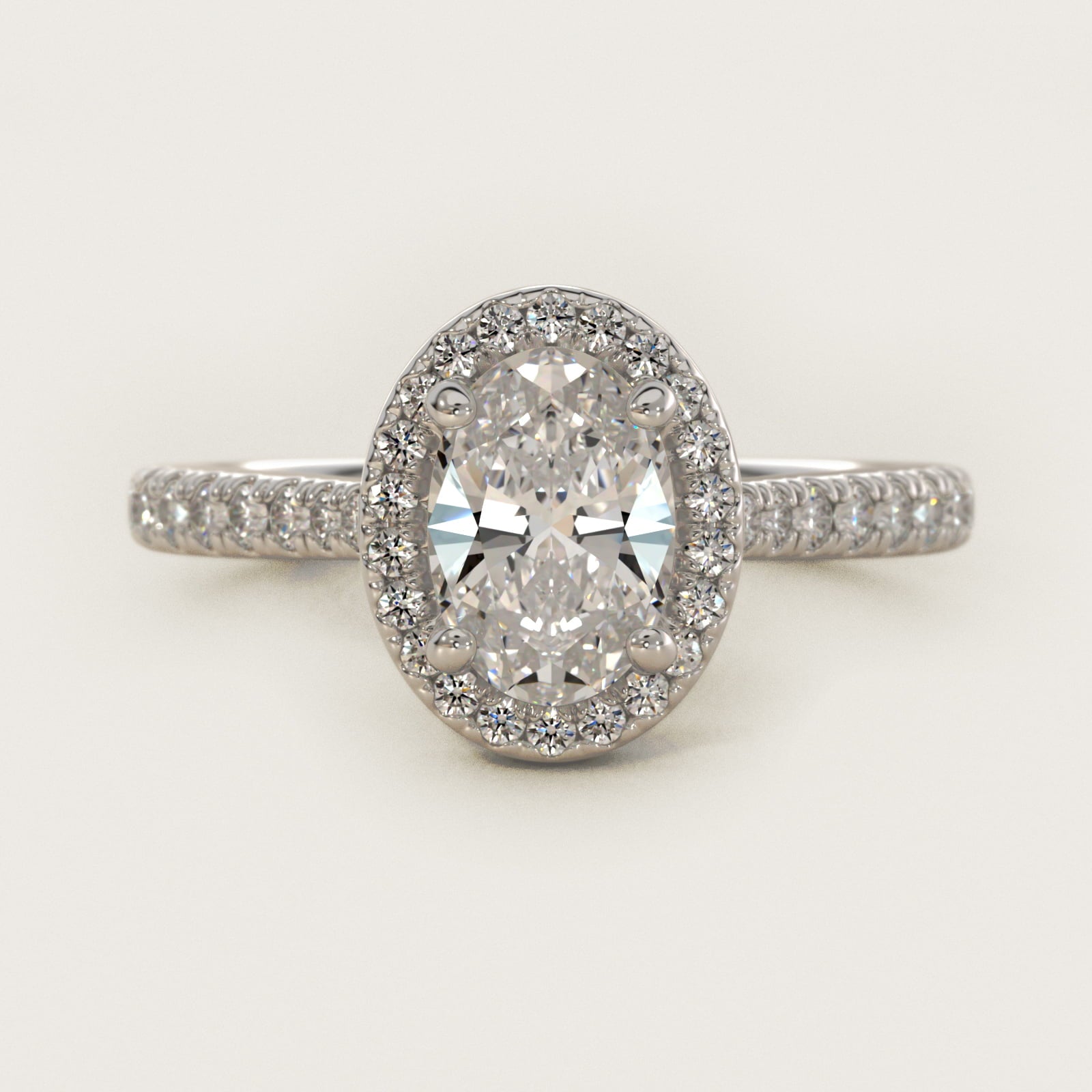 Halo Diamond Bridge Engagement Ring in 14k White Gold (1/3 ct. tw.) - Oval Center