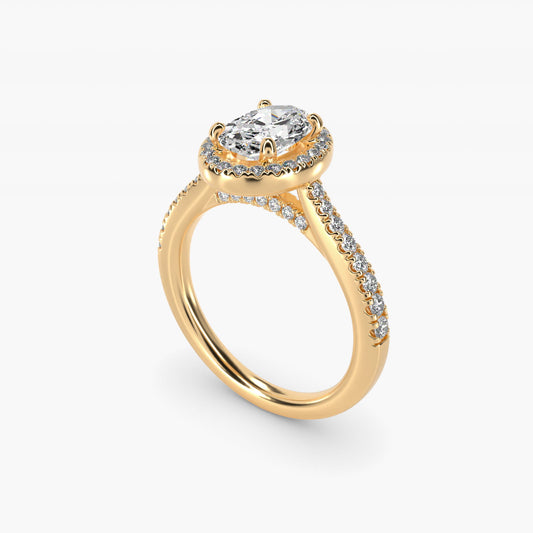 Halo Diamond Bridge Engagement Ring in 14k Yellow Gold (1/3 ct. tw.) - Oval Center
