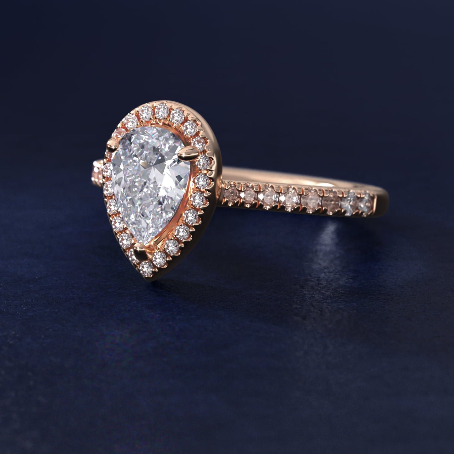 Halo Diamond Bridge Engagement Ring in 14k Rose Gold (1/3 ct. tw.) - Pear Center