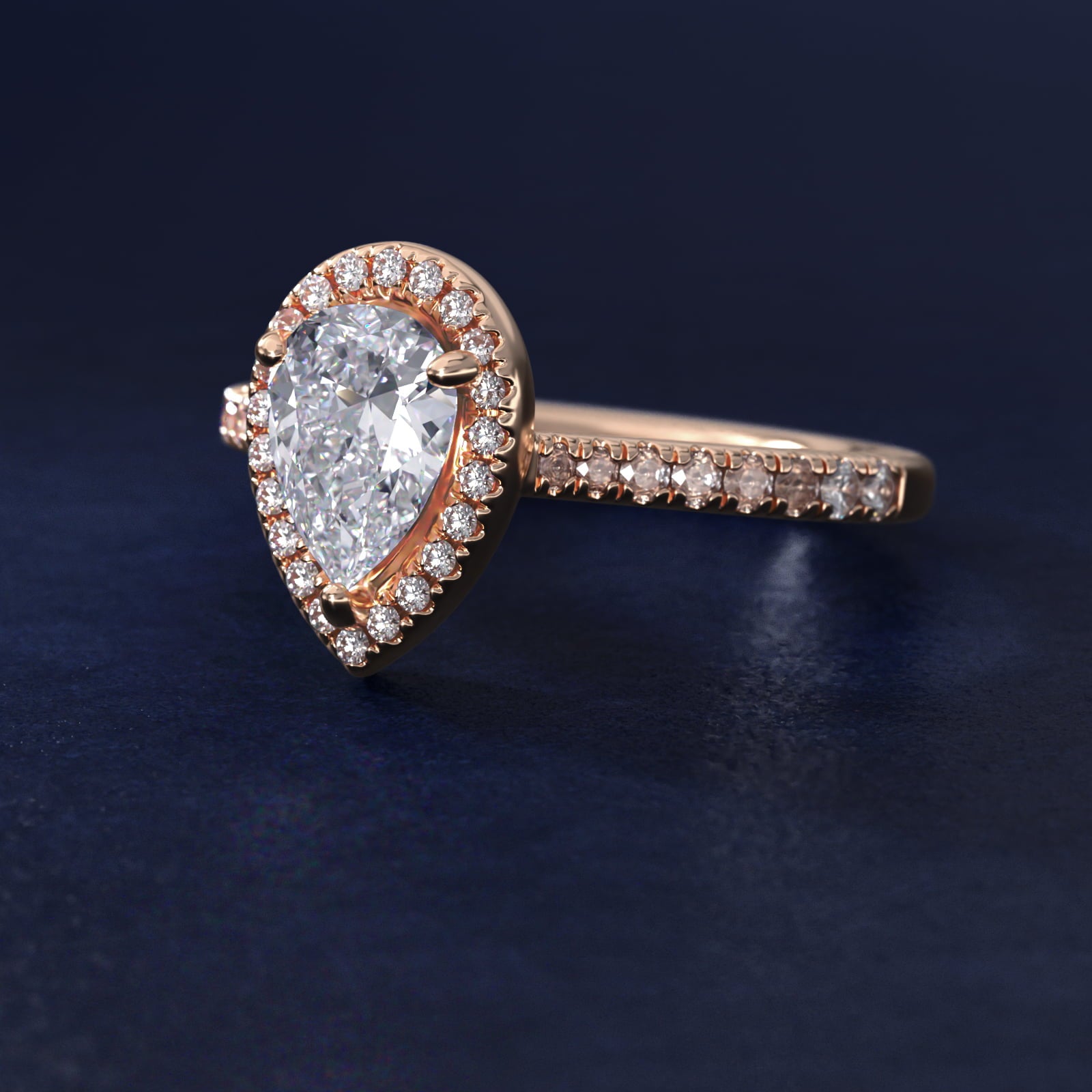 Halo Diamond Bridge Engagement Ring in 14k Rose Gold (1/3 ct. tw.) - Pear Center