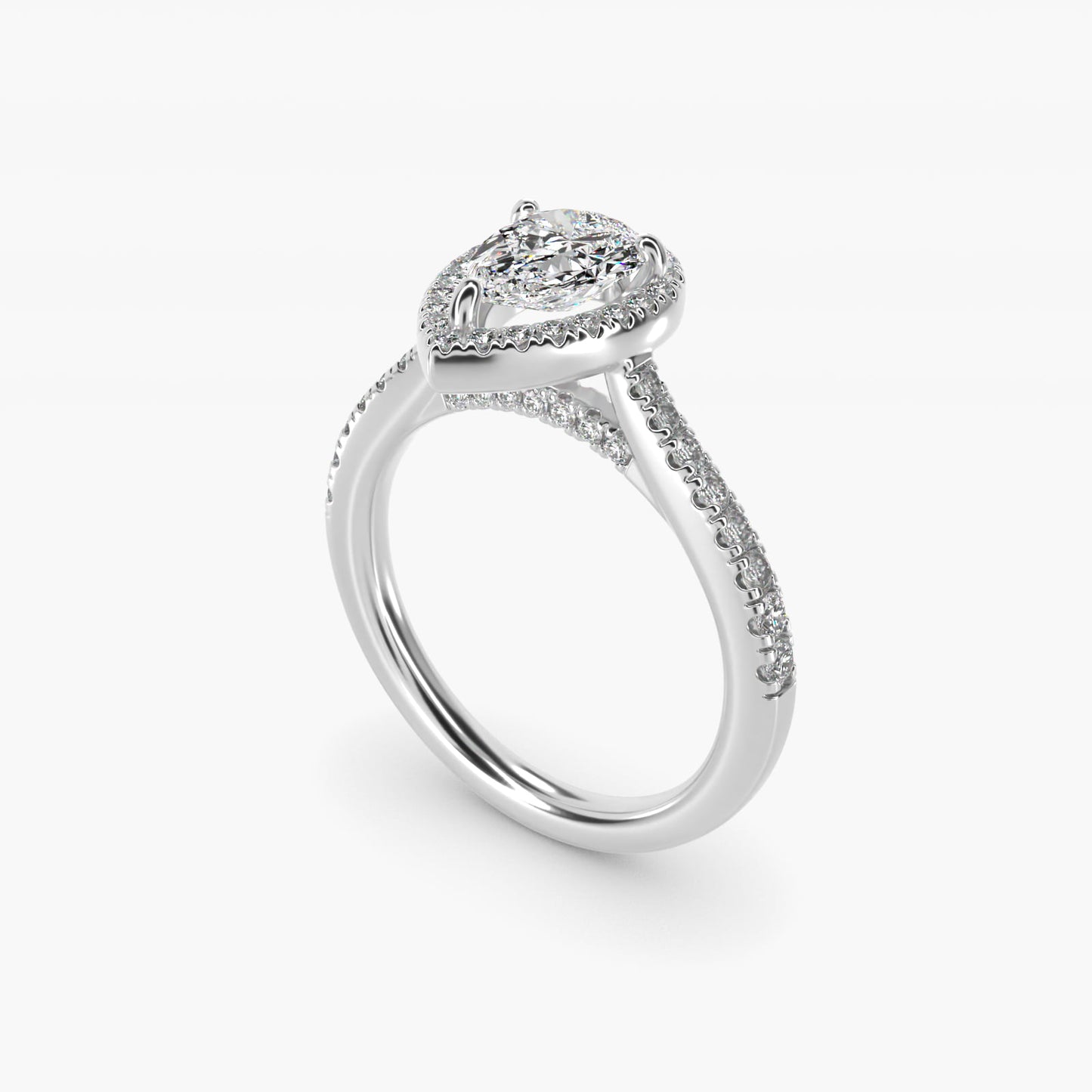 Halo Diamond Bridge Engagement Ring in 14k White Gold (1/3 ct. tw.) - Pear Center