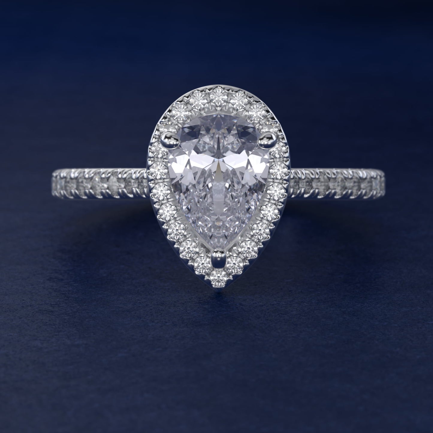 Halo Diamond Bridge Engagement Ring in 14k White Gold (1/3 ct. tw.) - Pear Center