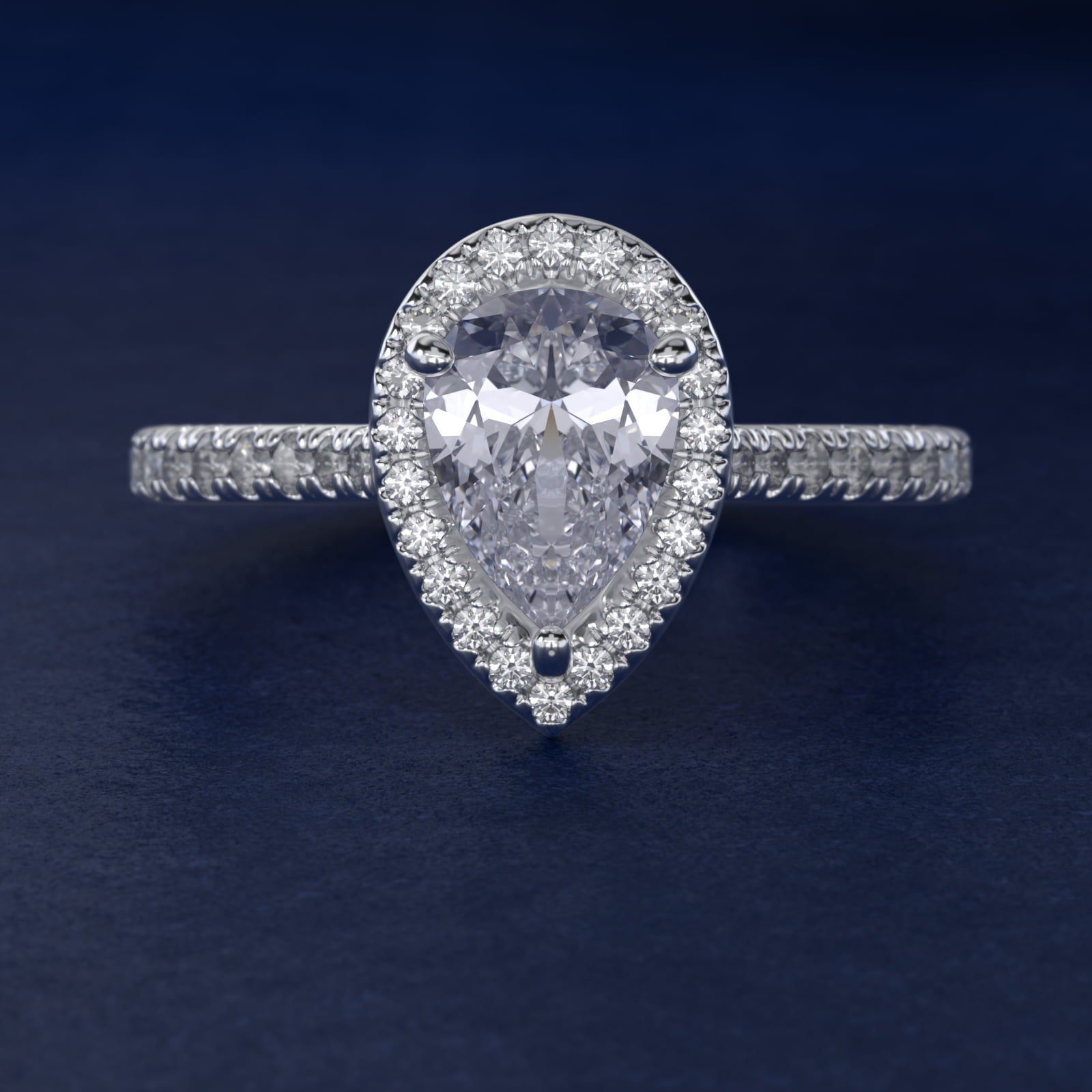 Halo Diamond Bridge Engagement Ring in 14k White Gold (1/3 ct. tw.) - Pear Center