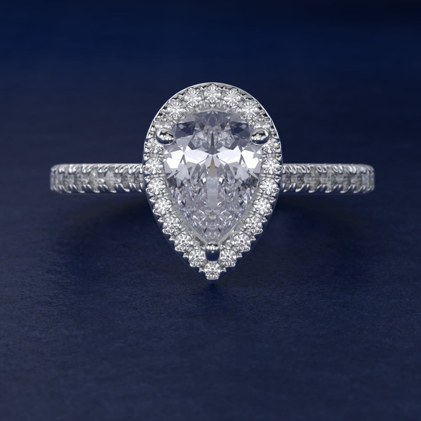 Halo Diamond Bridge Engagement Ring in 18k White Gold (1/3 ct. tw.) - Pear Center