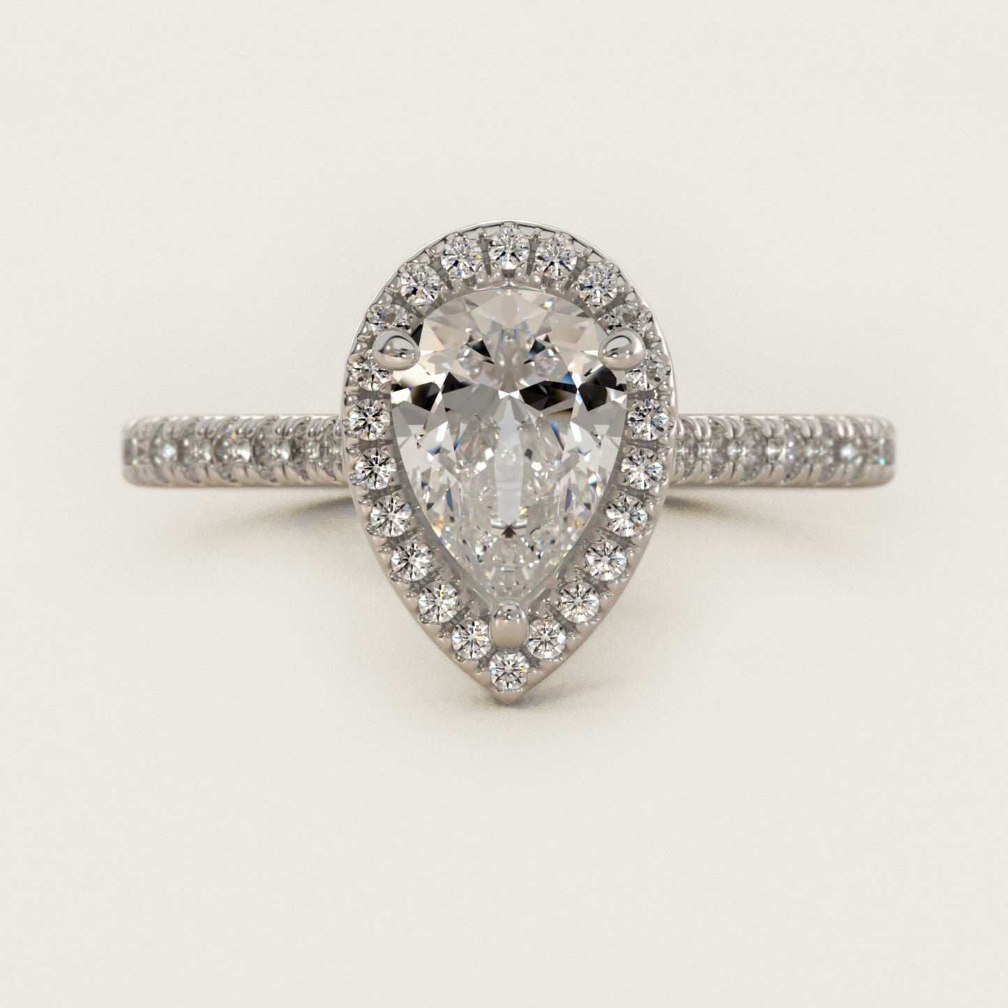 Halo Diamond Bridge Engagement Ring in 14k White Gold (1/3 ct. tw.) - Pear Center
