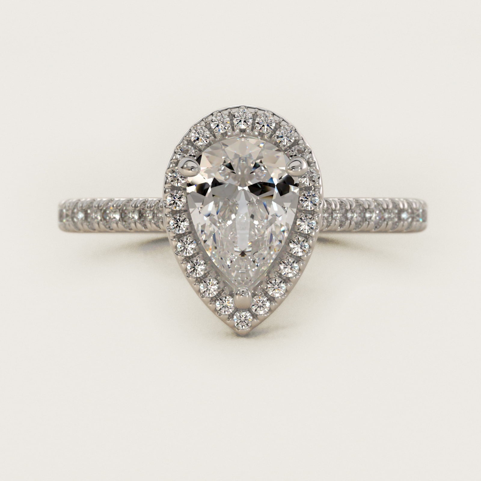 Halo Diamond Bridge Engagement Ring in 18k White Gold (1/3 ct. tw.) - Pear Center