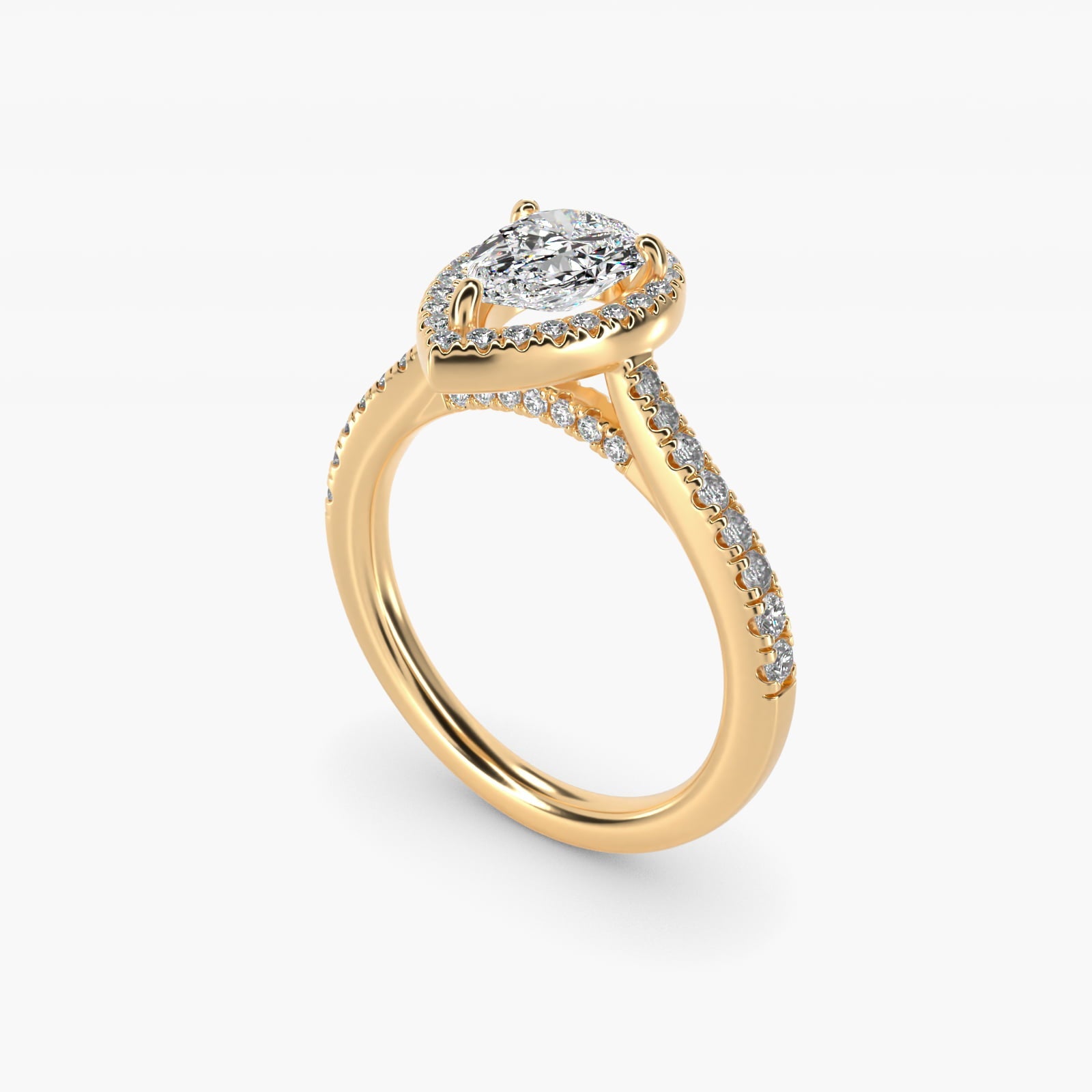 Halo Diamond Bridge Engagement Ring in 18k Yellow Gold (1/3 ct. tw.) - Pear Center