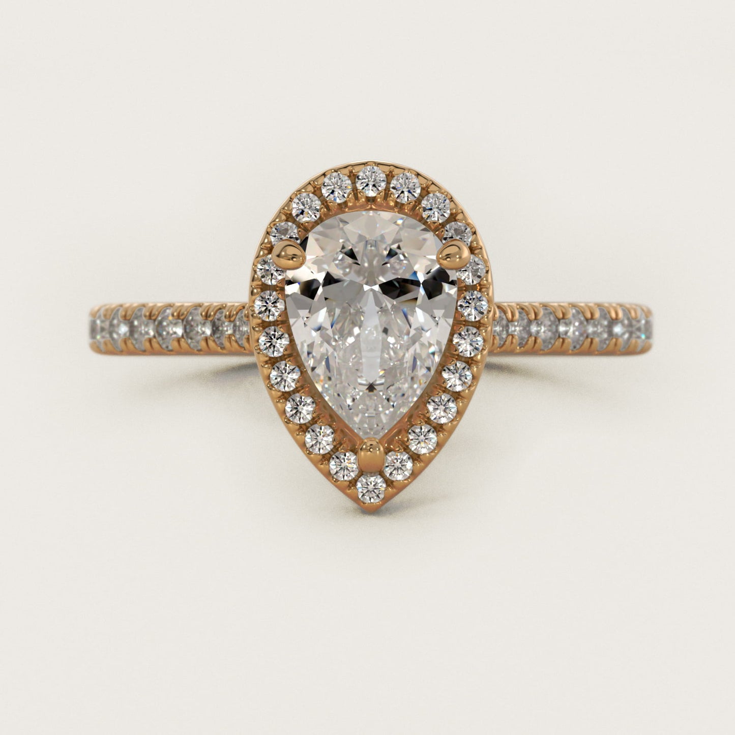 Halo Diamond Bridge Engagement Ring in 14k Yellow Gold (1/3 ct. tw.) - Pear Center