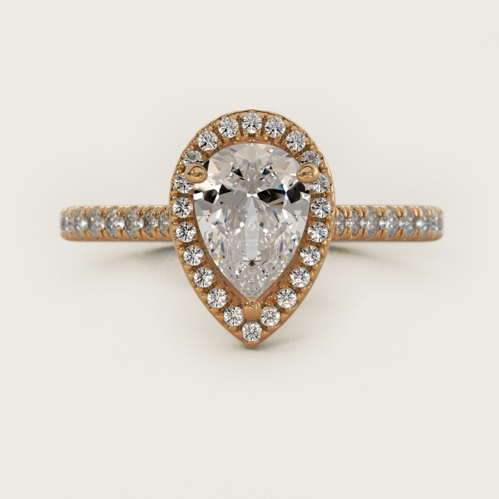 Halo Diamond Bridge Engagement Ring in 14k Yellow Gold (1/3 ct. tw.) - Pear Center