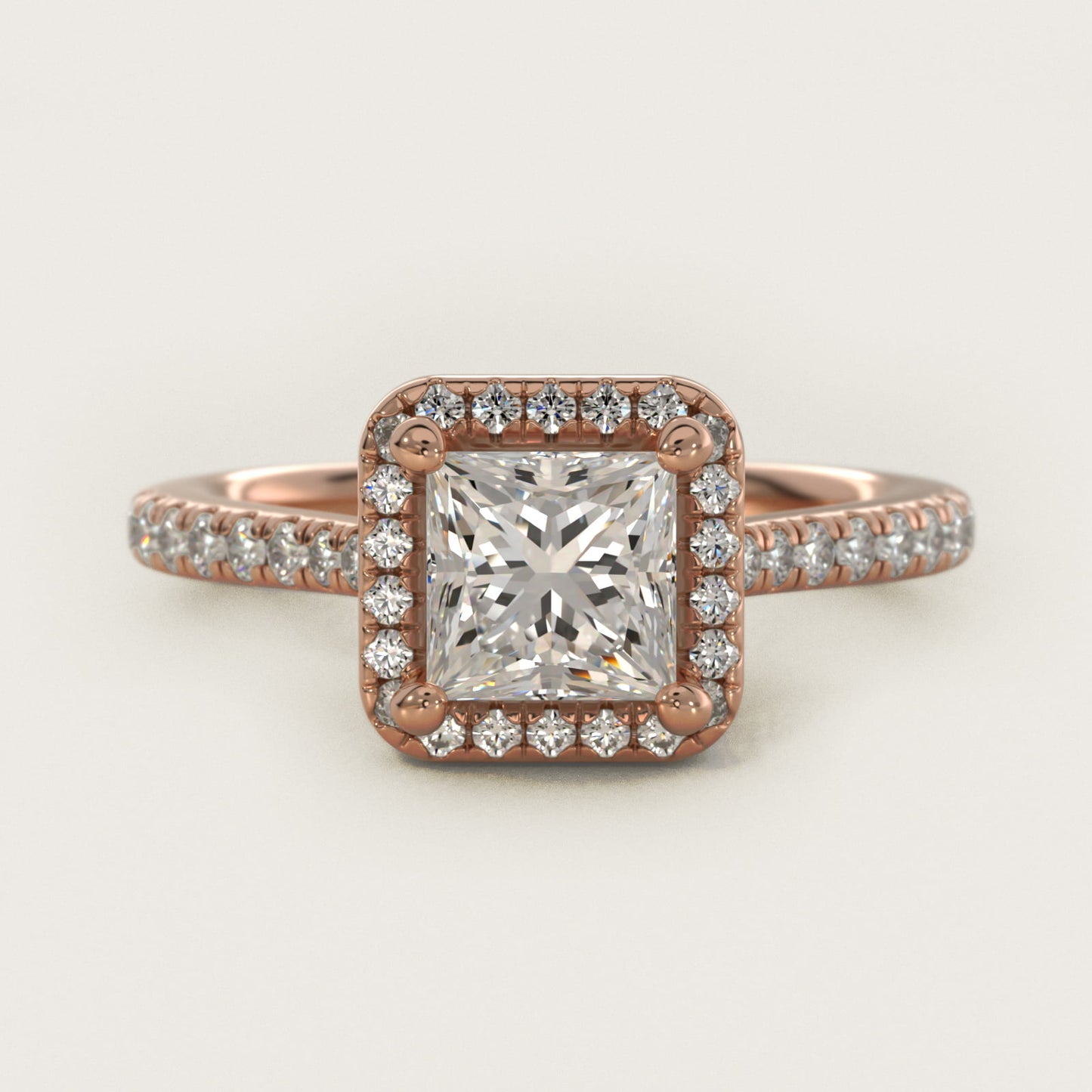 Halo Diamond Bridge Engagement Ring in 14k Rose Gold (1/3 ct. tw.) - Princess Center
