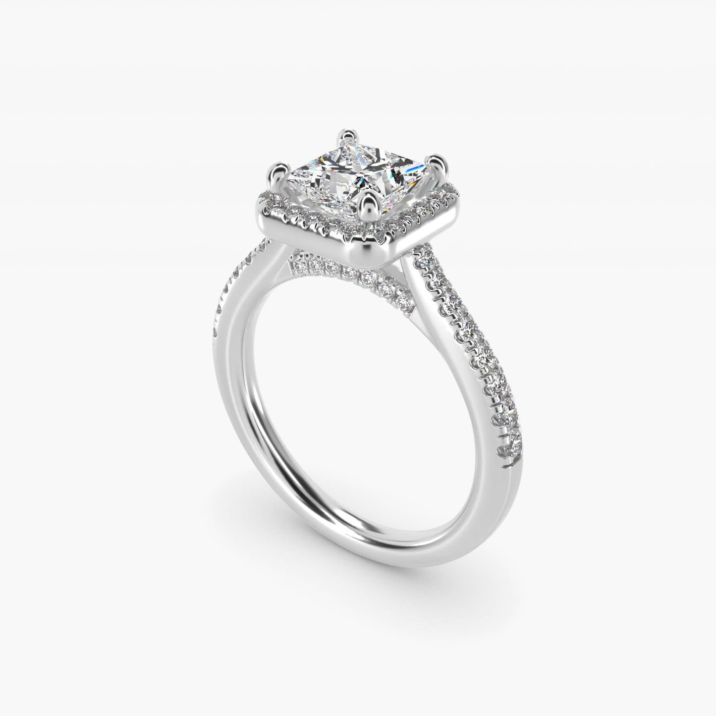Halo Diamond Bridge Engagement Ring in 14k White Gold (1/3 ct. tw.) - Princess Center