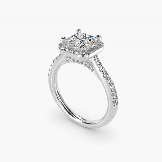 Halo Diamond Bridge Engagement Ring in 14k White Gold (1/3 ct. tw.) - Princess Center