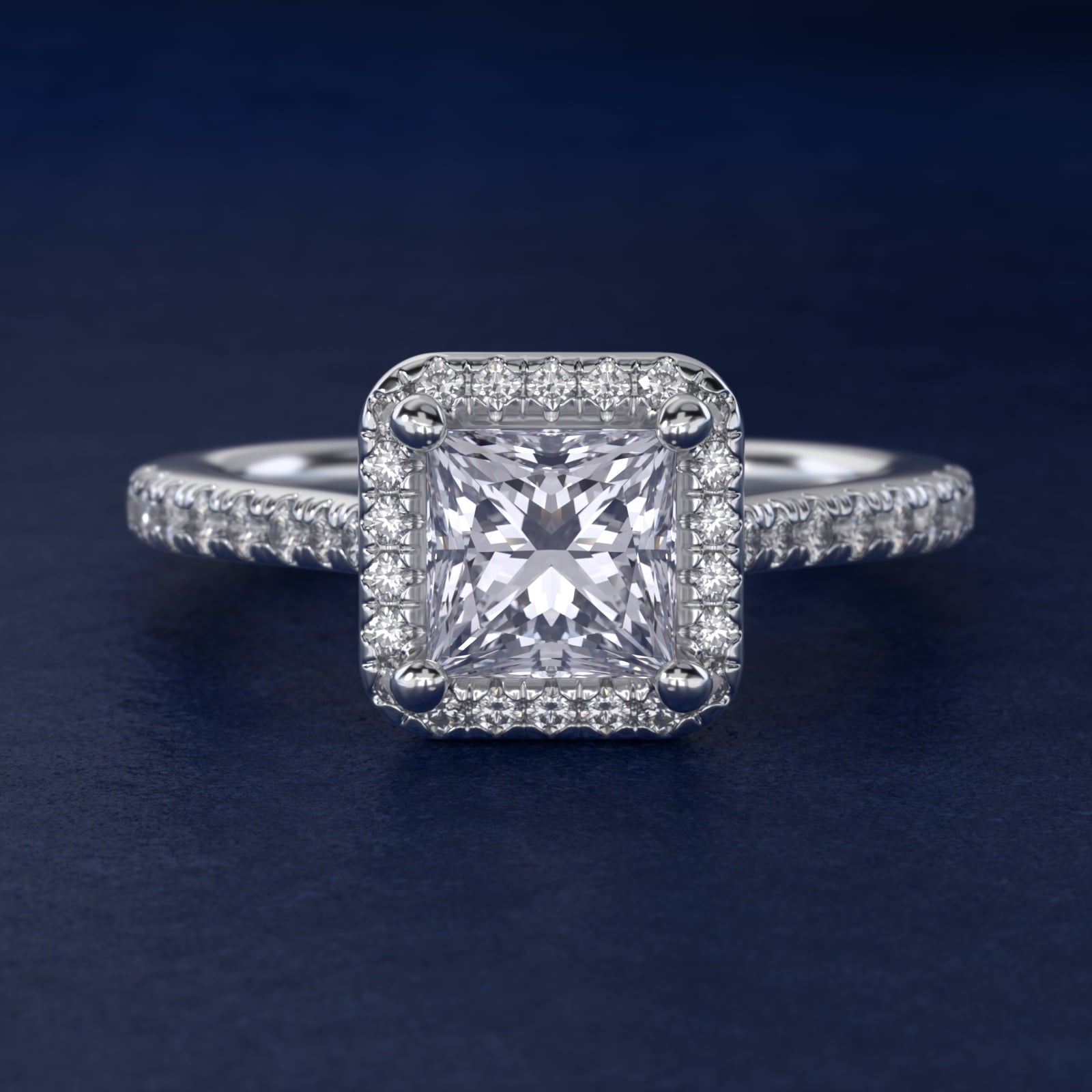 Halo Diamond Bridge Engagement Ring in 14k White Gold (1/3 ct. tw.) - Princess Center