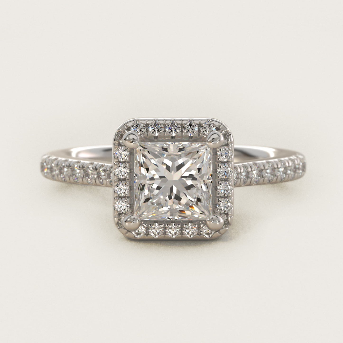 Halo Diamond Bridge Engagement Ring in 14k White Gold (1/3 ct. tw.) - Princess Center