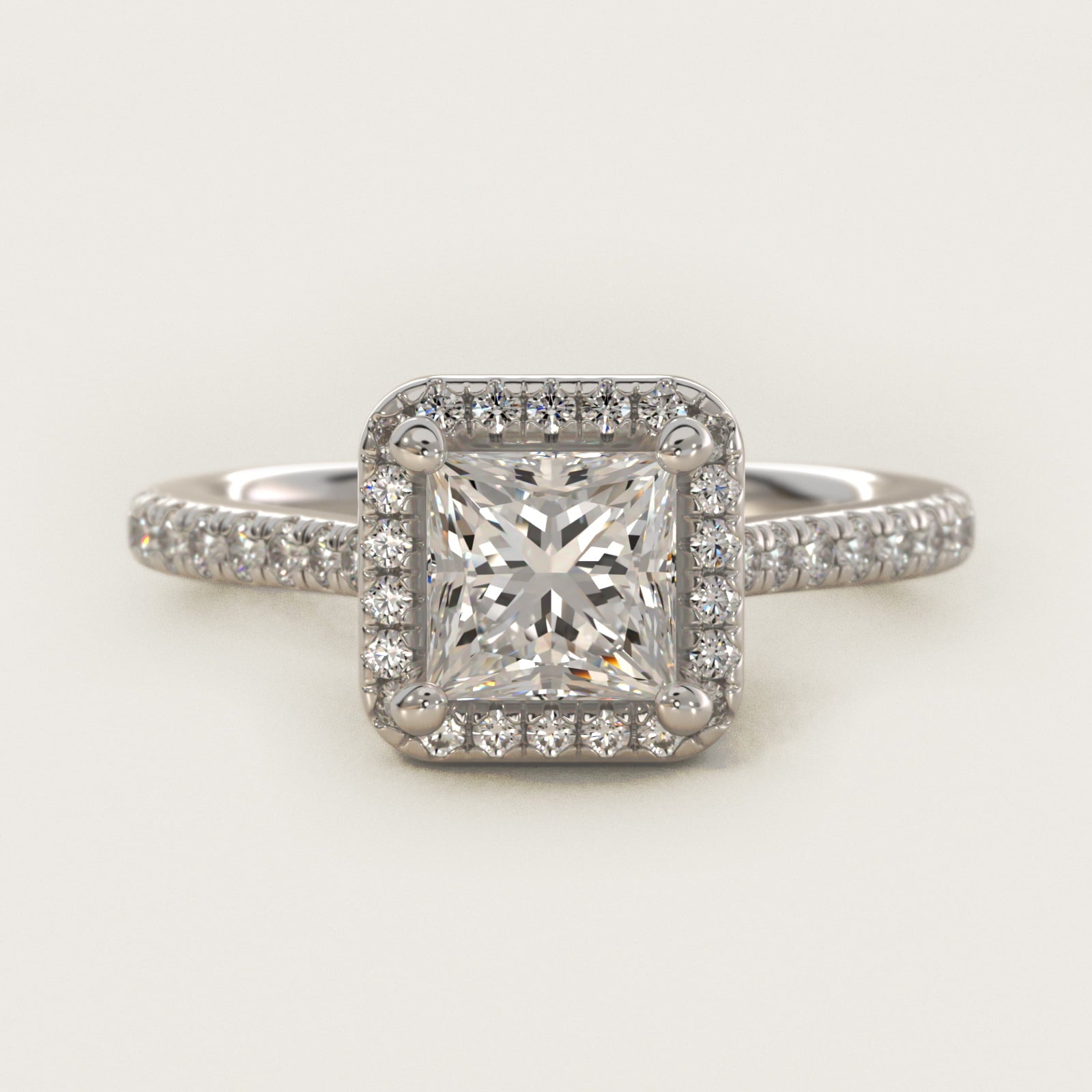 Halo Diamond Bridge Engagement Ring in 14k White Gold (1/3 ct. tw.) - Princess Center