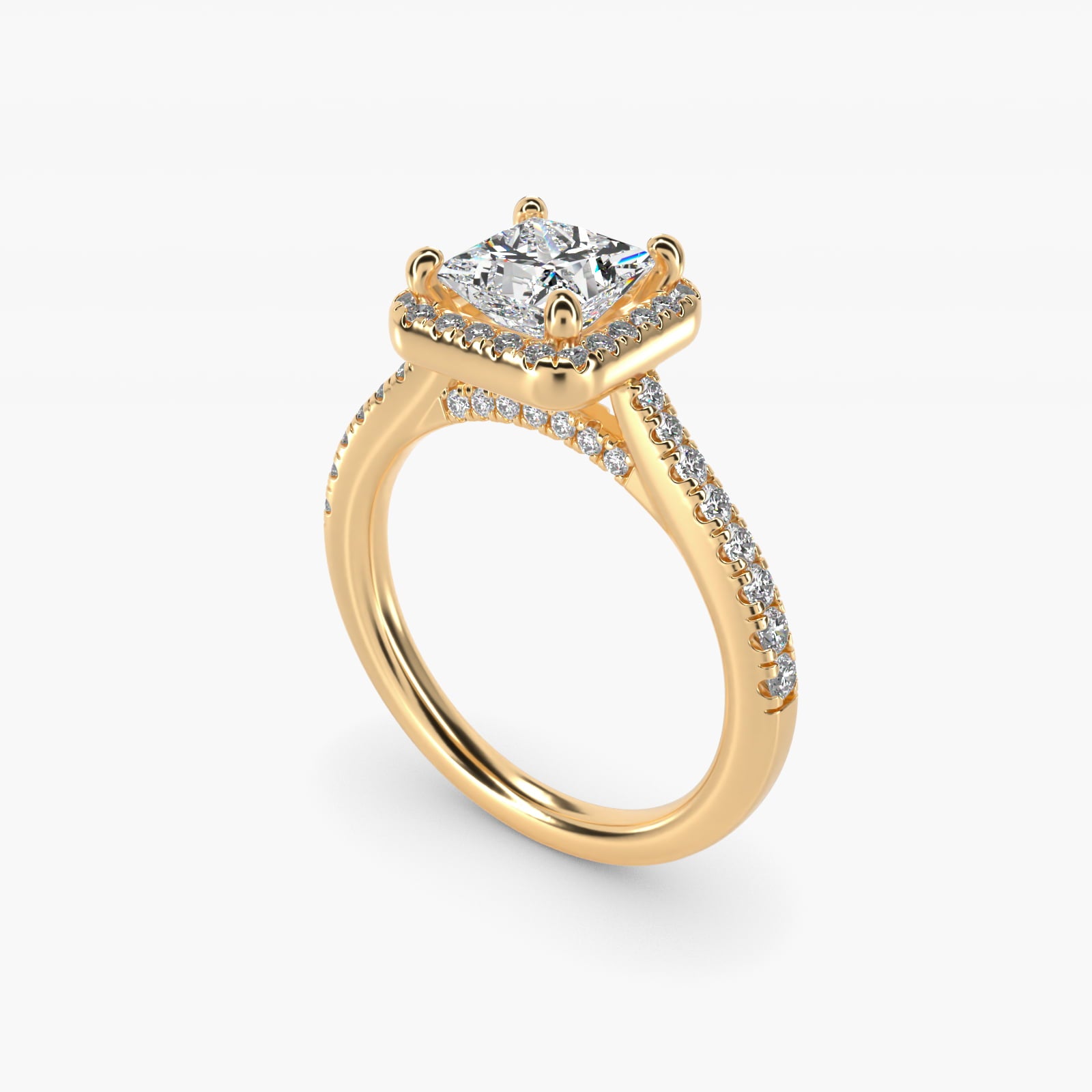 Halo Diamond Bridge Engagement Ring in 14k Yellow Gold (1/3 ct. tw.) - Princess Center