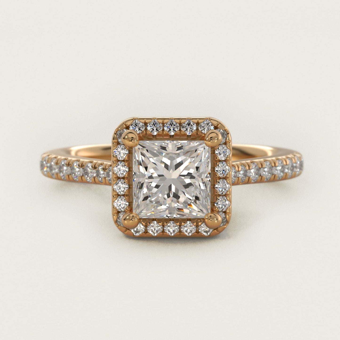 Halo Diamond Bridge Engagement Ring in 14k Yellow Gold (1/3 ct. tw.) - Princess Center