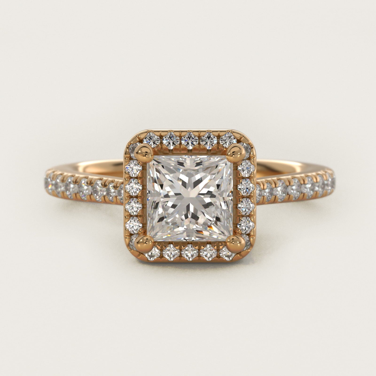 Halo Diamond Bridge Engagement Ring in 14k Yellow Gold (1/3 ct. tw.) - Princess Center