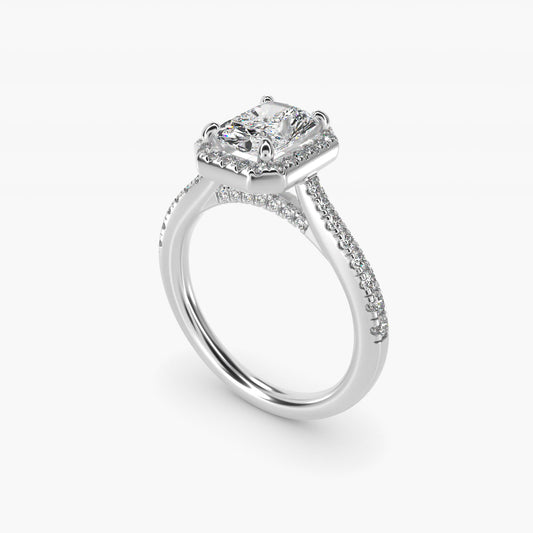 Halo Diamond Bridge Engagement Ring in 14k White Gold (1/3 ct. tw.) - Radiant Center