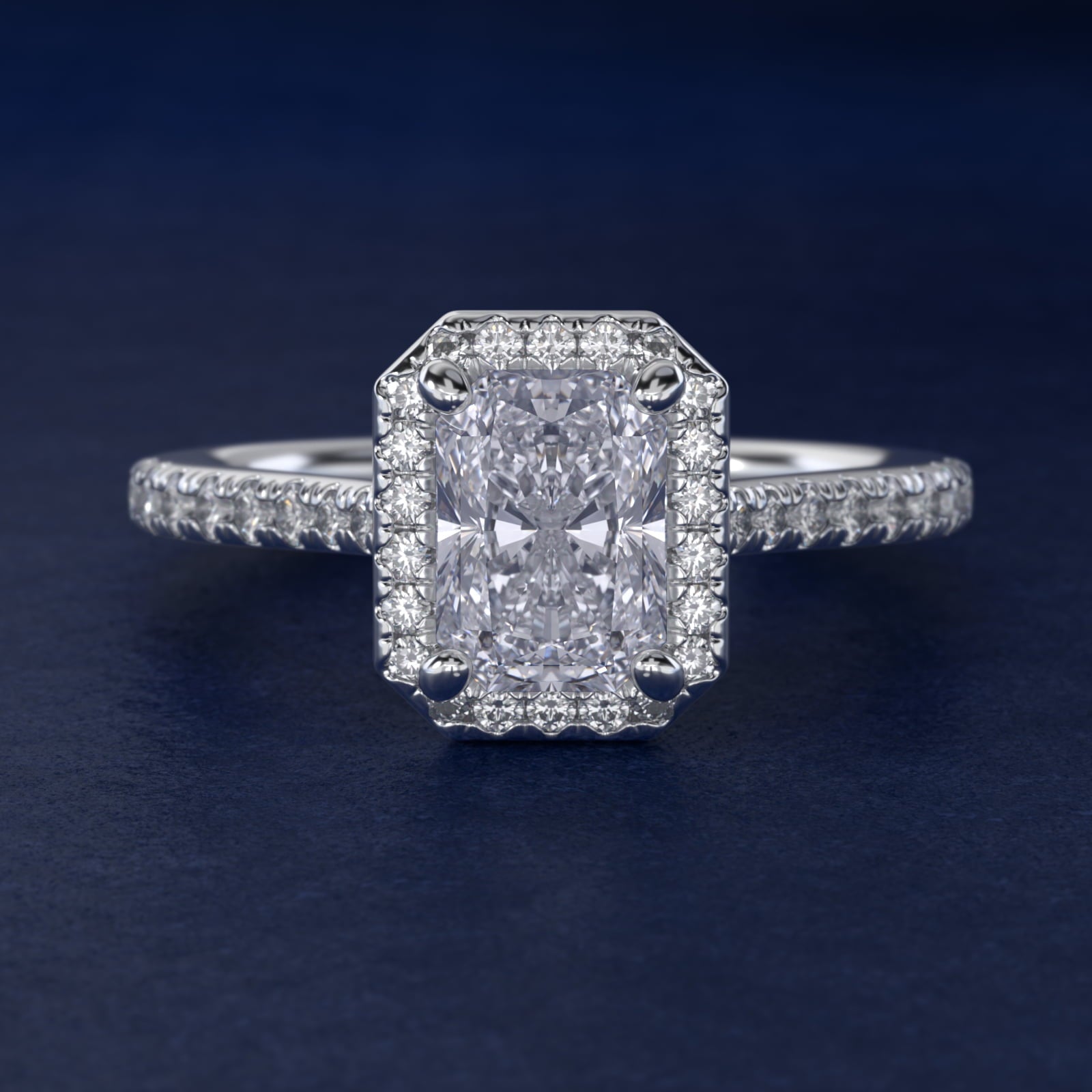 Halo Diamond Bridge Engagement Ring in 14k White Gold (1/3 ct. tw.) - Radiant Center