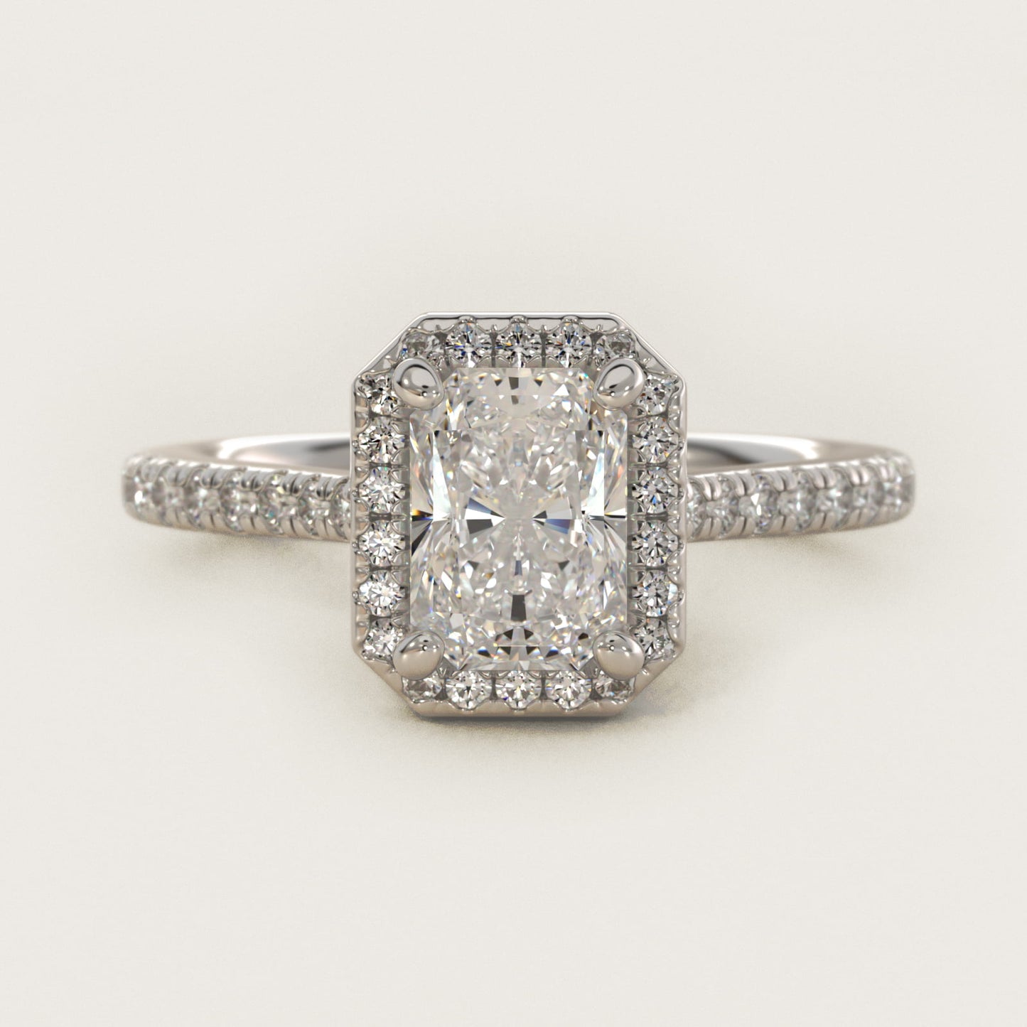 Halo Diamond Bridge Engagement Ring in 14k White Gold (1/3 ct. tw.) - Radiant Center