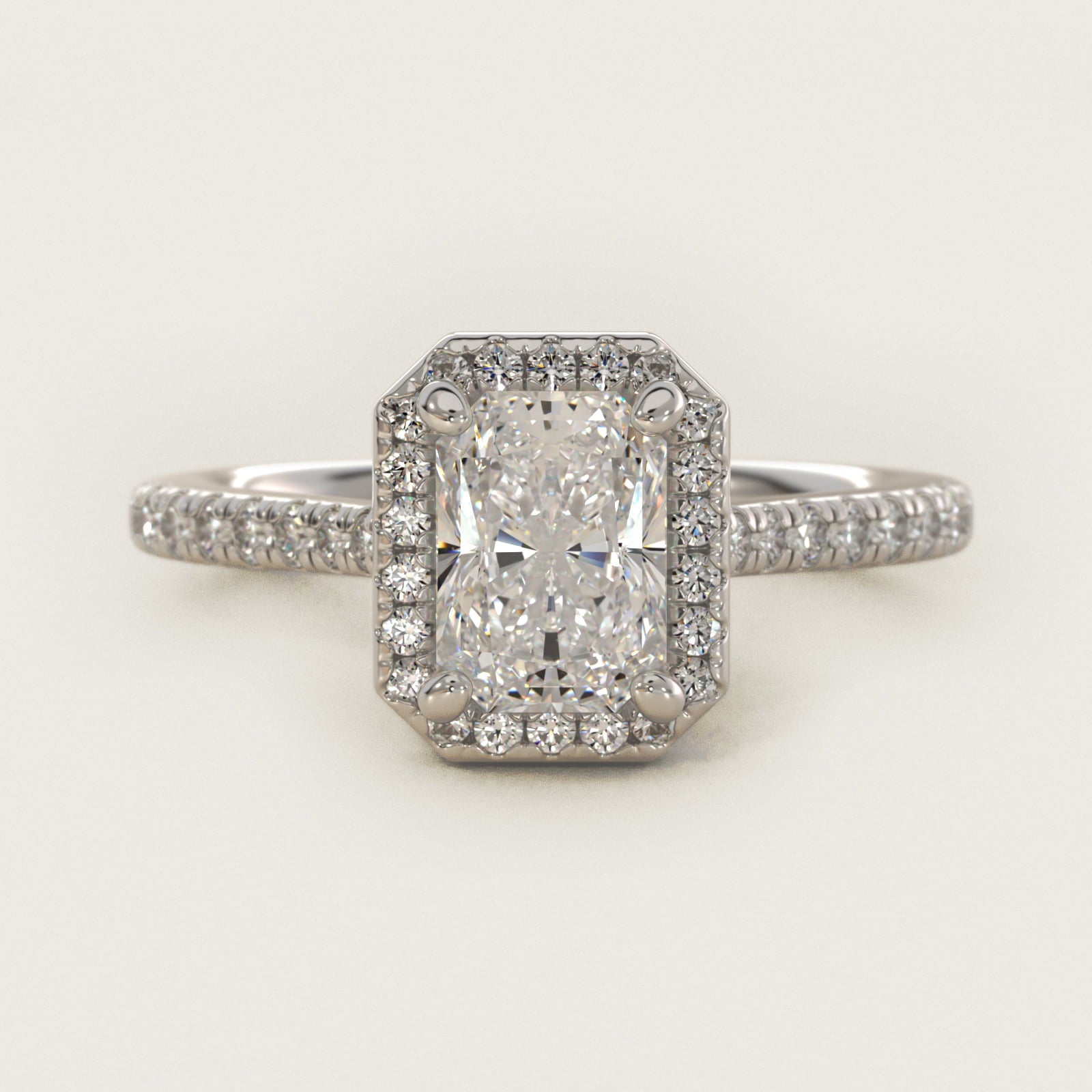 Halo Diamond Bridge Engagement Ring in 14k White Gold (1/3 ct. tw.) - Radiant Center