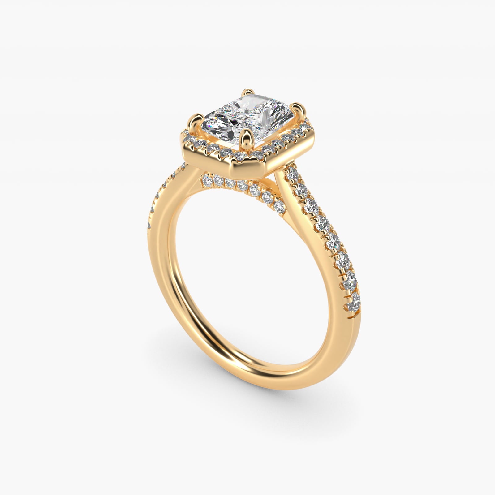 Halo Diamond Bridge Engagement Ring in 14k Yellow Gold (1/3 ct. tw.) - Radiant Center