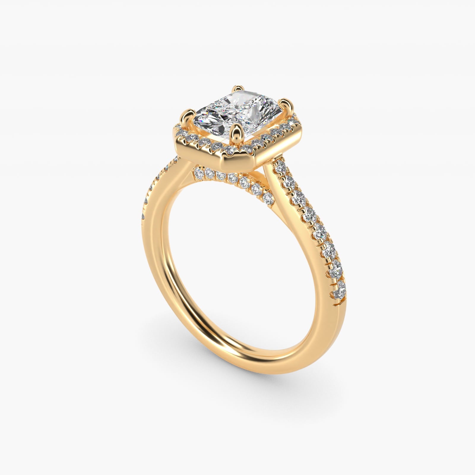 Halo Diamond Bridge Engagement Ring in 18k Yellow Gold (1/3 ct. tw.) - Radiant Center